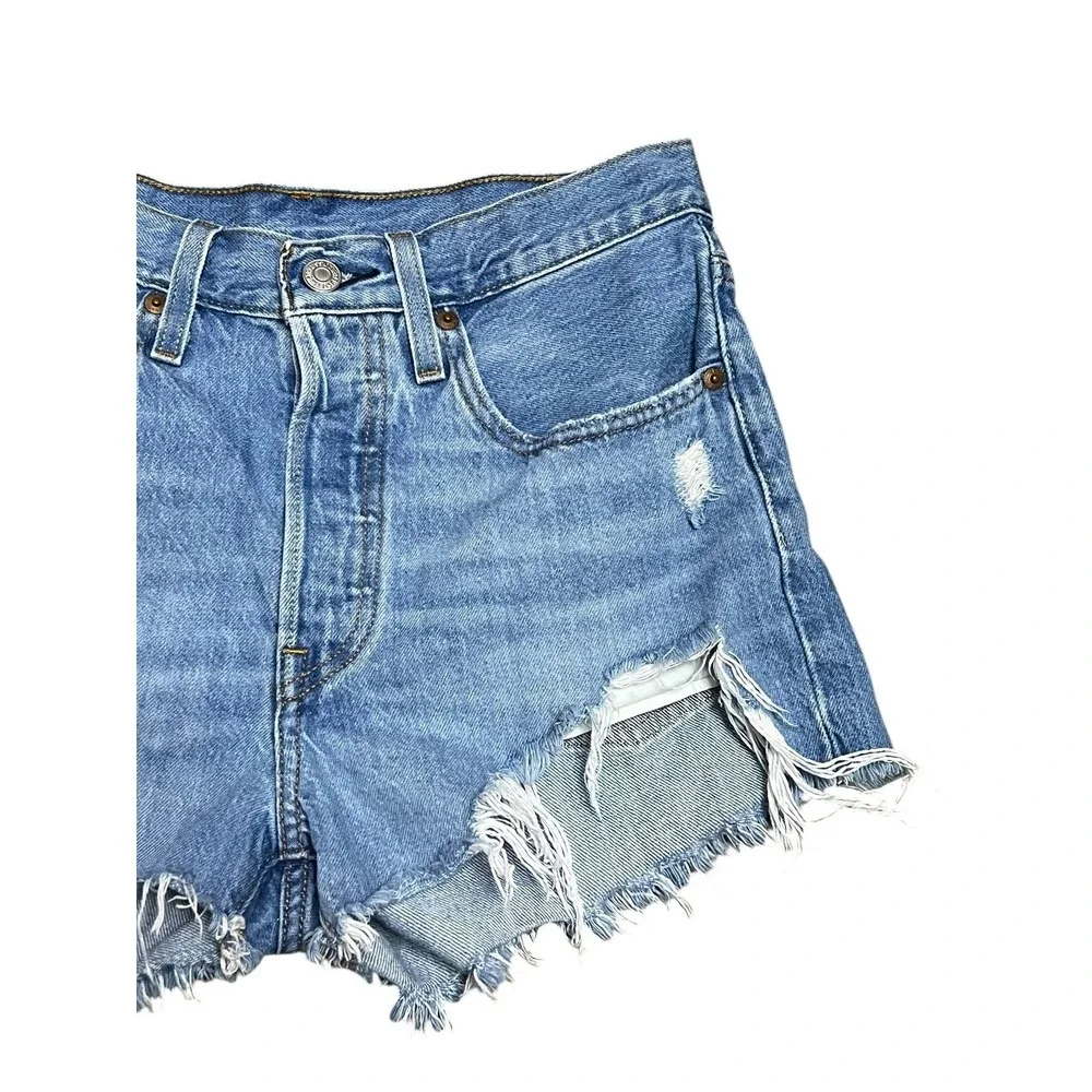 Levi's 501 Original Denim Shorts Womens 26 Blue Distressed Cut Off Festival Boho